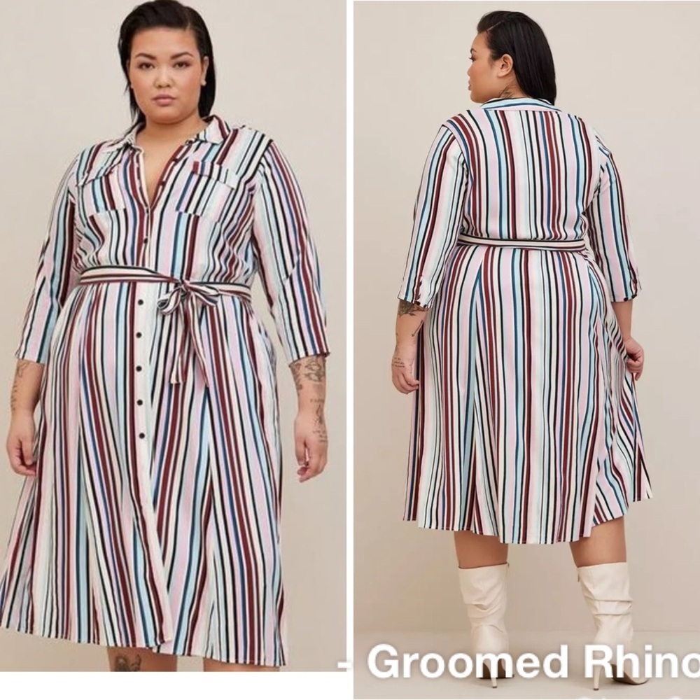 Torrid Multi Striped Stretch Challis Button Front… - image 1